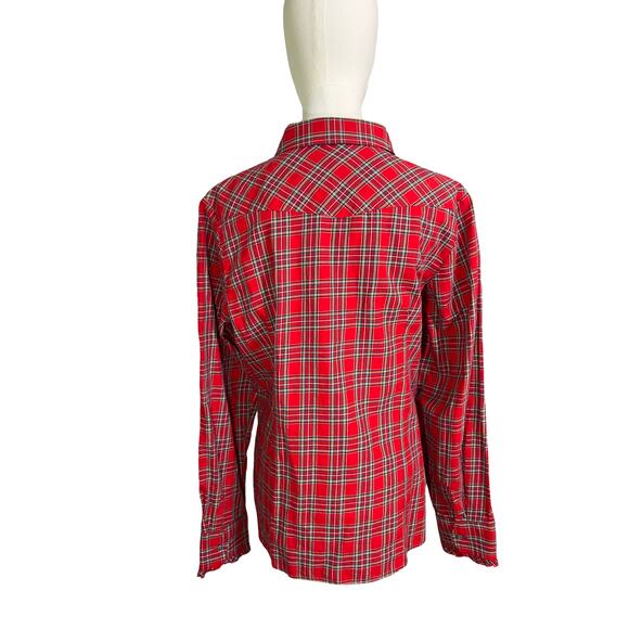 Pendleton Red Plaid Ruffle Front Button Down Shirt Long Sleeve Size Large - Picture 6 of 7